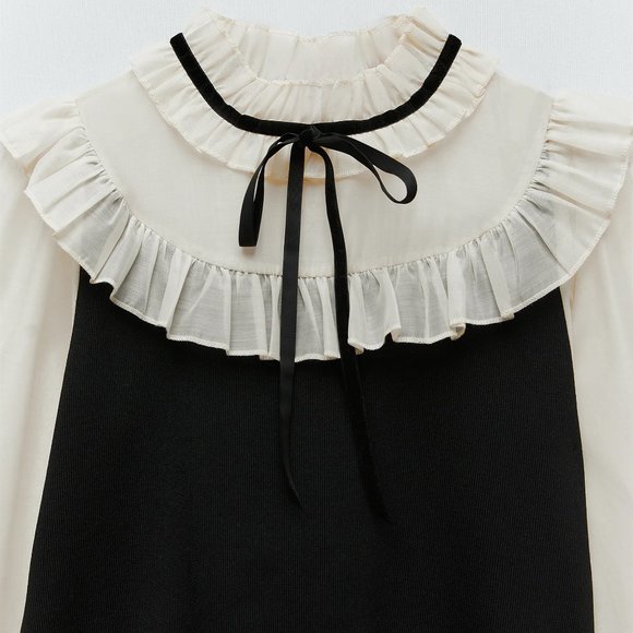 NEW Zara Contrasting Organza Ruffle Sweater Top S - Picture 10 of 11
